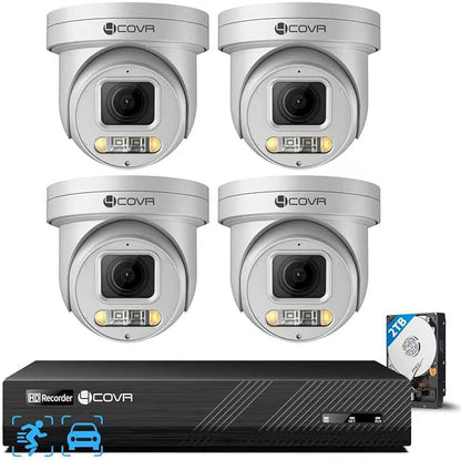 4COVR 4K PoE PTZ Security Camera System, 4X 8MP PoE IP PTZ Camera Two Way Audio, 280? Pan 90? Tilt 5X Optical Zoom, Smart Color Night Vision, Human Vehicle Detection, 8CH 4K NVR 2TB HDD, LY5XCP8M0804