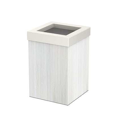 Gatco Small Bathroom Trash Can with Lid, Square 3 Gallon Wastebasket, Under Sink, White Oak with Matte White, for Bathroom, Bedroom, Office (1936W)