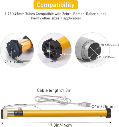 Smart Tuya WiFi Blinds Motor for Roller Shades, Alexa & Google Home Compatible, App & Timer Control, AC100-240V for 1.75"/45mm Tubes, Nlo Hub Required