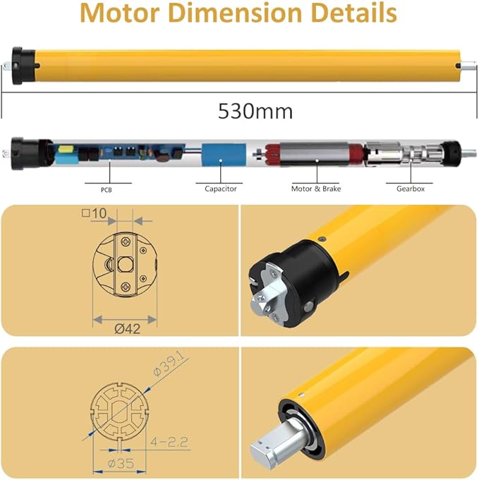 Tuya ZigBee 3.0 Roller Shade Motor, 120V AC Smart Tubular Motor, Electronic Limit, Compatible with Alexa & Google Home, Remote Control Electric Blind Drive (13 N.m for Φ40mm (1.57") Round Tube)