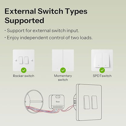 SONOFF MINI Duo 2 - Channel Zigbee Smart Switch, Zigbee 3.0 Enabled, 16A Total Load, Compact for Standard Boxes, Remote & Automated Control via Zigbee Hub