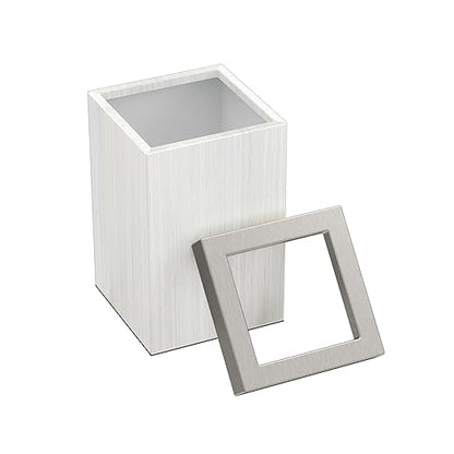 Gatco Small Bathroom Trash Can with Lid, Square 3 Gallon Wastebasket, Under Sink, White Oak with Satin Nickel, for Bathroom, Bedroom, Office (1936SN)