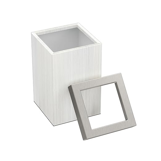 Gatco Small Bathroom Trash Can with Lid, Square 3 Gallon Wastebasket, Under Sink, White Oak with Satin Nickel, for Bathroom, Bedroom, Office (1936SN)