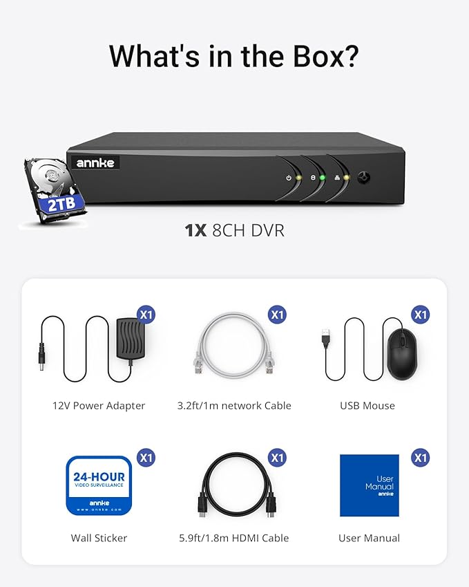 ANNKE 3K Lite 8CH Digital Video Recorder, H.265+ Hybrid 5-in-1 DVR with AI Human/Vehicle Detection, Work with 3K/5MP/4MP/2MP TVI/AHD/CVI/CVBS Cameras for Home Business Surveillance, 2TB HDD Included
