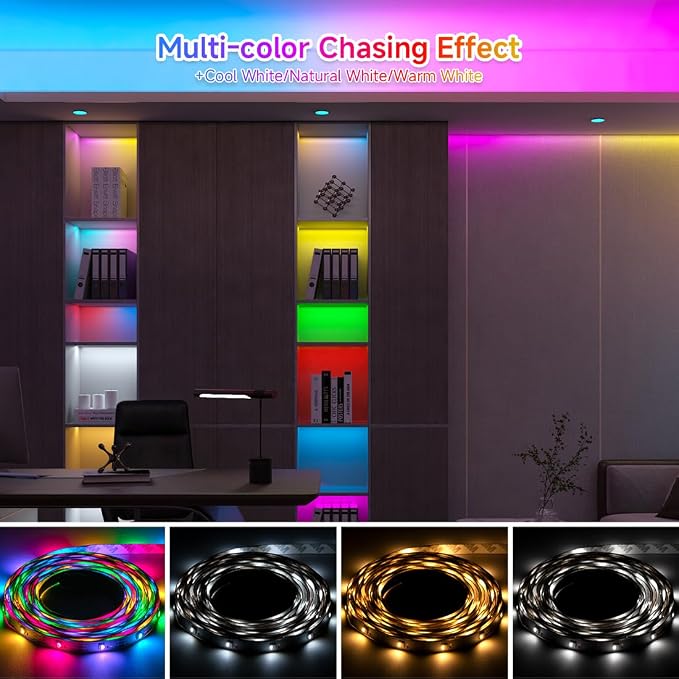 BTF-LIGHTING RGB+Cool White SK6812 LED Strip 16.4FT 150LED IP30 DC12V | RGBW Individually Addressable UL Listed 4 Colors in 1 Light (Similar WS2812B) White PCB(No Adapter or Controller)