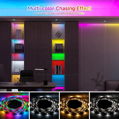 BTF-LIGHTING RGB+Cool White SK6812 LED Strip 16.4FT 150LED IP30 DC12V | RGBW Individually Addressable UL Listed 4 Colors in 1 Light (Similar WS2812B) White PCB(No Adapter or Controller)
