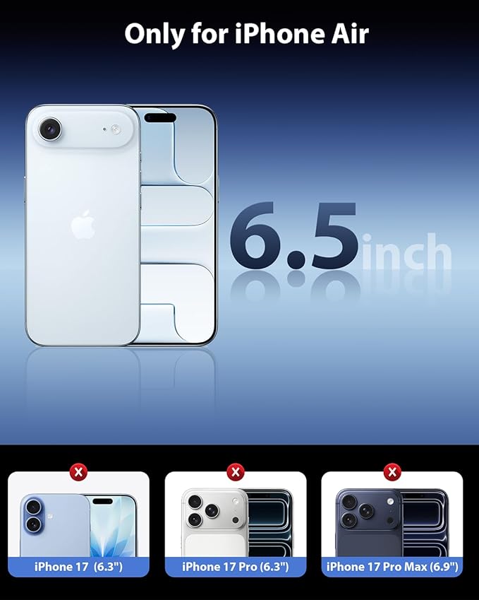 Mkeke for iPhone Air Screen Protector 3 Pack, [9H+ Hardness] [Military-Grade Drop Protection] [Sensitive Touch] [Easy Installation] [HD Clear] Full Edge Coverage Tempered Glass