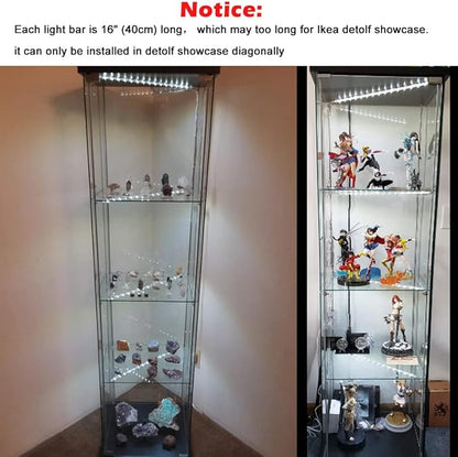 LED Display Light Bar Kit - (4) 16inches Plug-in Linkable Strip Lights for Large Display Cabinet - Series + Parallel Connection - White 6000K