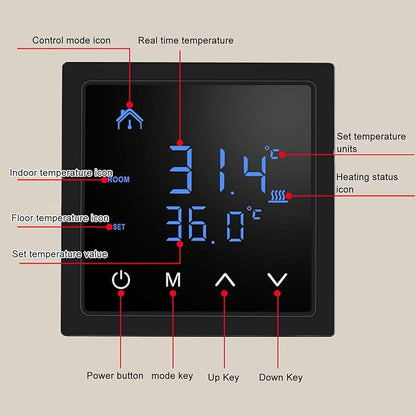 Smart Home Floor Heating Thermostat 16A AC85-250V Electric Heating Easy Installation Accurate Temperature Control (Black)
