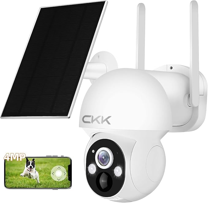 CKK Wireless Cameras for Home/Outdoor Security, Solar Security Cameras Wireless Outdoor 355°PTZ, 4MP 2.5K WiFi Camera with Spotlight, PIR Sensor, Siren, Color Night Vision, 2-Way Talk, SD/Cloud