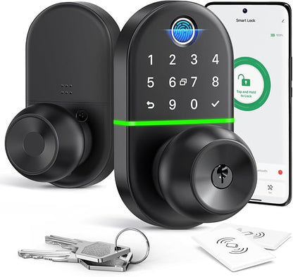 Keypad Smart Door Lock with Knob, 7 in 1 Keyless Entry with Fingerprint
