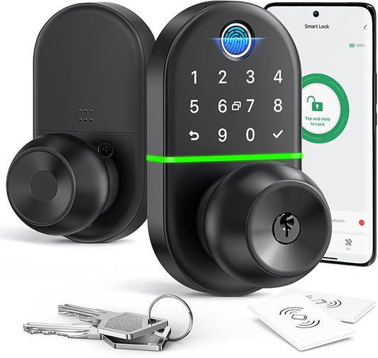 Keypad Smart Door Lock with Knob, 7 in 1 Keyless Entry with Fingerprint