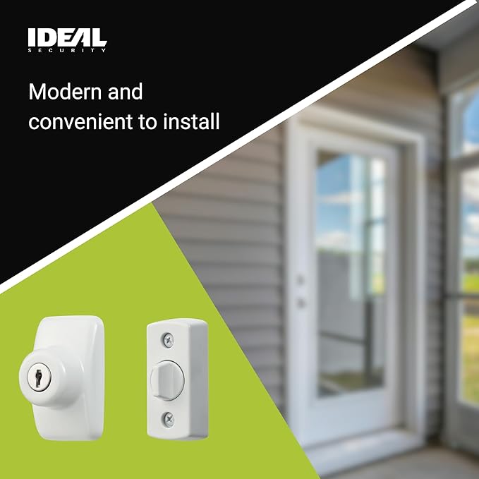 Ideal Security Model GLK Deadbolt for Storm and Screen Doors, Key Lock, White (2-Piece Set)