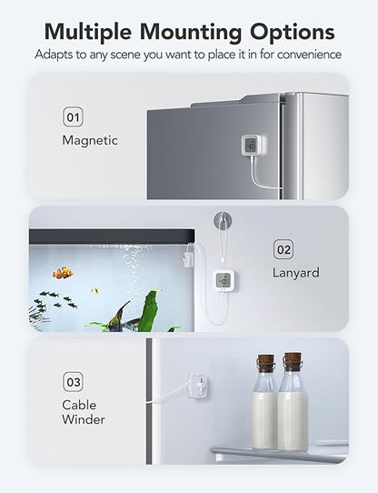 GoveeLife Freezer Thermometer Alarm, Smart Bluetooth Temperature Monitor Sensor for Refrigerator, 197 Ft Connecting Range APP Alert with Anti-False for Freezer (WiFi Gateway Not Included)