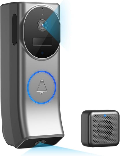Wireless Battery Video Doorbell Dual Camera 1080P with Chime, 1080P HD, Wireless Battery-Powered & 2,4G Wi-Fi, IR Night Vision, Two Way Audio, AI Motion Detection, Local/Cloud Storage