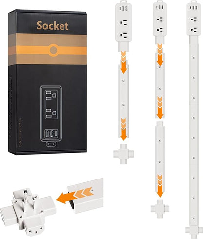 Outlet Extender Stick - Features 2 USB-A, USB-C and 2 AC Outlets, Adjustable Disassembly Extends 6"-35", 360° Access Hard-to-Reach Outlets, Wall Plug Power Socket Expander Nightstands, Sofa, Desks