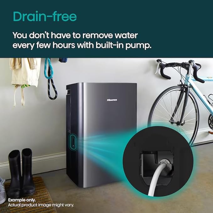 Hisense 50-Pint 3-Speed Built-in Pump Dehumidifier, 3 Modes (Auto, Continuous, Manual), LED display, Noise level 48 dB, up to 4500 sq ft, 115v – DH7021KP1G (Renewed)
