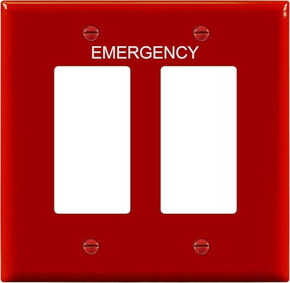 ENERLITES Double Decorator Switch Cover with Emergency Label, Two Gang Outlet Wall Plate, Mid-Size 2-Gang 4.88" x 4.92", Unbreakable Polycarbonate Thermoplastic, UL Listed, 8832M-ER, Red