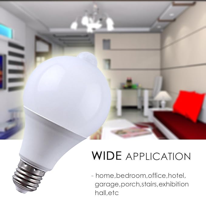 MIFXIN Motion Sensor Bulb Led E27 PIR Infrared Dusk to Dawn LED Light Bulb Detection Light Auto Switch Night Lights for Porch Patio Garage Stairs Lobby Carport Hallway Security (9w 810LM Cool White)
