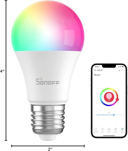 SONOFF B05-BL-A19 Wi-Fi Smart RGB Bulb 9W Variable Color, 2700K - 6500K Brightness Adjustable Color Temperature, APP Remote Control, Can Work with Alexa and Google Assistant (1 Pack)