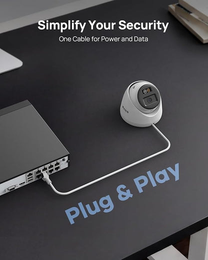 ANNKE 3K PoE Camera with Red & Bule Strobe Flash Light Alarm, IP Turret Security Camera Outdoor Indoor, Two-Way Audio, Color Night Vision, AI Human Detection, 123° Wide Angle, 24/7 Recording, IP67