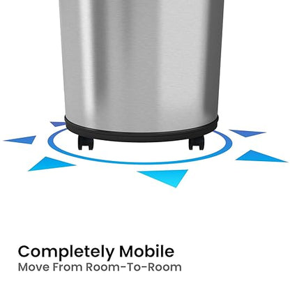 iTouchless 18 Gallon Commercial Size Touchless Sensor Trash Can with Odor Control System & Wheels, 68 Liter Stainless Steel Round Automatic Garbage Bin