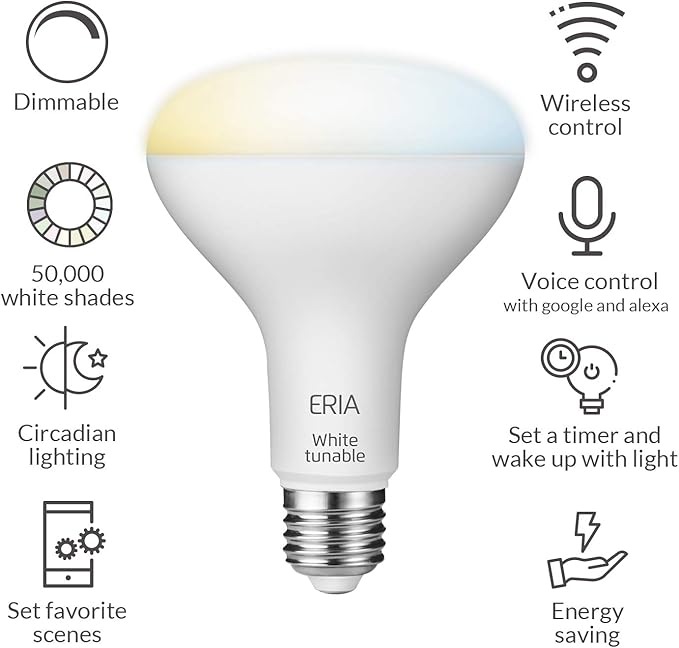 ERIA Tunable White Smart BR30 ZigBee Bulb, Works with AduroSmart, Hue*, SmartThings, Amazon Echo (4th Gen), Alexa, HA, Google Assistant