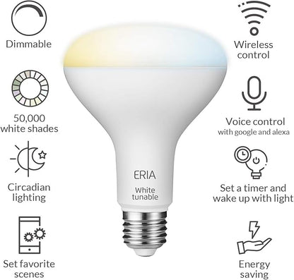 ERIA Tunable White Smart BR30 ZigBee Bulb, Works with AduroSmart, Hue*, SmartThings, Amazon Echo (4th Gen), Alexa, HA, Google Assistant