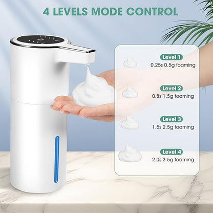 Touchless Automatic Soap Dispenser, 2 Pack Smart Sensor Foam Hand Wash Dispenser, USB Rechargeable & Adjustable Customizable for Bathroom Countertop Kitchen Sink, 13.5 oz White