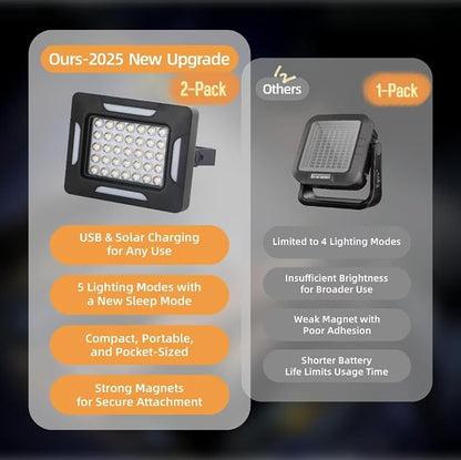 D1 Pro Solar Portable Camping Lights with Strong Magnets, Dimmable, Solar Rechargeable Camping Lantern, IP67 Waterproof, 5 Light Modes Portable Flood Light, Work Lights for Indoor Outdoor