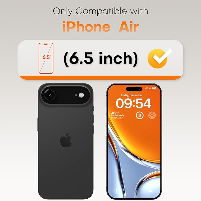 TOCOL for iPhone Air Screen Protector 6.5 inch 9H Hardness Military Grade Shatterproof HD Tempered Glass Full Coverage Easy Installation 2 Pack