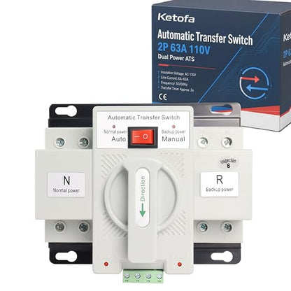 Ketofa 2P 63A 110V Automatic Transfer Switch, Dual Power ATS, White
