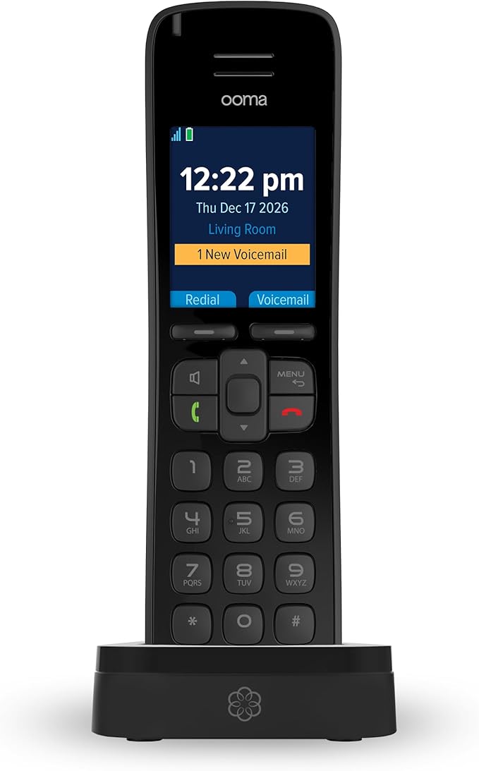Ooma Telo VoIP with 3 HD3 Handsets Complete Home Phone System for Unlimited Nationwide Calling, Mobile App Access, and Robocall Blocking Affordable Landline Replacement