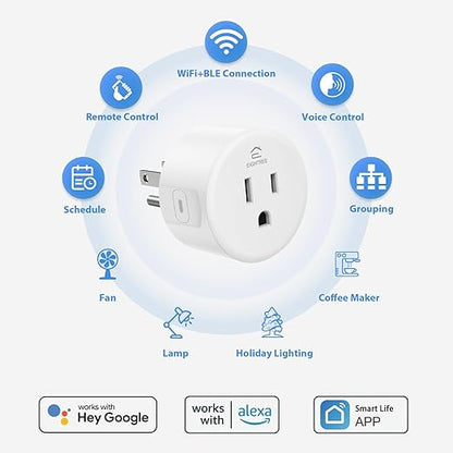 EIGHTREE Smart Plug, Smart Home WiFi Outlet Compatible with Alexa & Google Home, Smart Socket with Remote Control & Timer Function, 2.4GHz WiFi Only