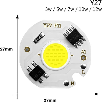 5pcs Chip COB LED Lamp Real Power 3W 5W 7W 10W 12W Y27 LED Lamp Bulb 220V IP65 Input Smart IC for DIY LED Flood Light Spotlight(White,Y27_3W)