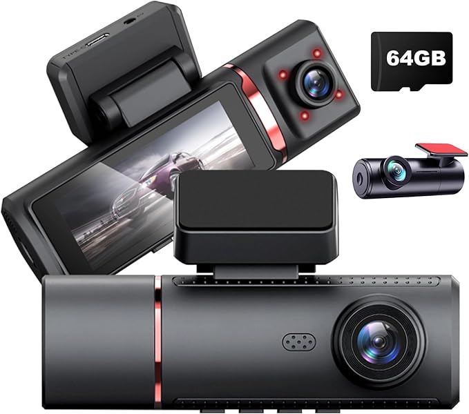 ChannelsTriple 3-in-1 Dash Cam | 4K Front, 1080P Interior & 1080P Rear Camera | with Wi-Fi Dashboard Camera | Parking Surveillance | Loop Recording | 64GB Card Included | Compatible with All Vehicles