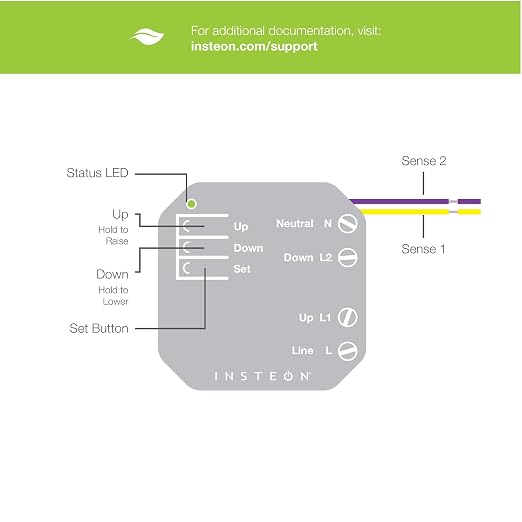 Insteon Micro Open/Close Motor Inline Adaptor, Shutters & Blinds - 2444-222 | Controls Motorized Shutters, Blinds, & Screens; Installs Inline With Local Switch Control Via Sense Wires; Handles Up To 8A