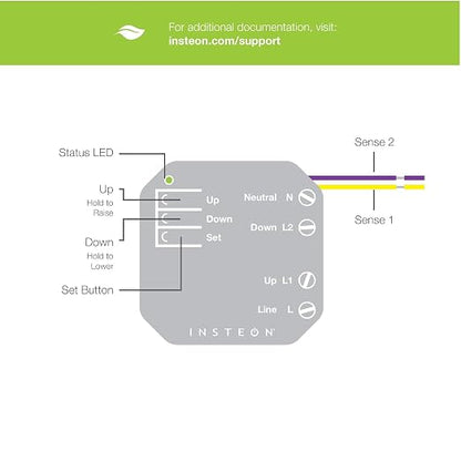 Insteon Micro Open/Close Motor Inline Adaptor, Shutters & Blinds - 2444-222 | Controls Motorized Shutters, Blinds, & Screens; Installs Inline With Local Switch Control Via Sense Wires; Handles Up To 8A