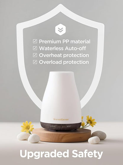 InnoGear Essential Oil Diffuser, Ultrasonic Diffusers for Home Aromatherapy Humidifier for Mother's Gift Bedroom Room 7 Colors LED 2 Mist Mode Auto Off, Brown Base