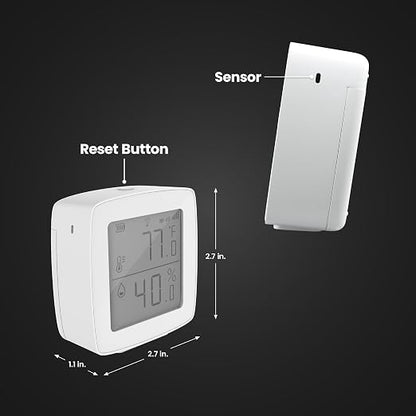 Feit Electric Smart Indoor WiFi Temperature and Humidity Sensor for Precision Environment Control, Wireless, Digital Remote App Control, Get Notification Alerts and No Hub Required - Temp/WiFi