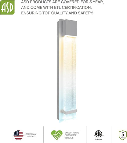 ASD LED 24" Bubble Glass Wall Light Fixture, Outdoor & Indoor Seeded Sconce | 3CCT, Waterproof, Dimmable, ETL Listed | 20W 600LM 3000-5000K 100-277V | Exterior Lantern, Porch Lighting | White
