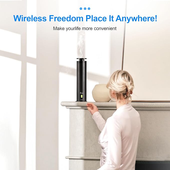 Hotel Collection Diffuser Machine,Remote,Rechargeable,Included 5 Scent Oils,Whisper-Quiet,Aluminum,1500 Sq Ft,Waterless Diffuser - Onyx Black