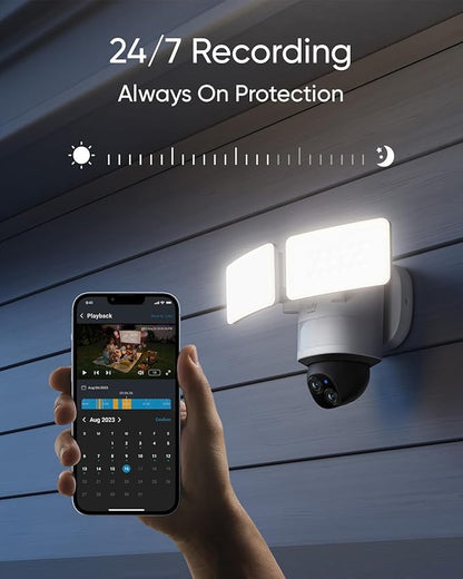 eufy Security Floodlight Camera E340 Wired,360° Pan and Tilt,24/7 Recording,Dual-Band Wi-Fi, 2,000 Lumens,Motion-Activated,Dual Camera,HomeBase 3 Compatible,Local Storage,No Monthly Fee (Renewed)