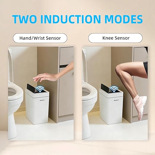 2.7 Gallon Slim Bathroom Touchless Trash Can, Automatic Smart Trash Can with Auto Bagging System, Sensor Lid Waste Bin for Bedroom, Office & RV, White