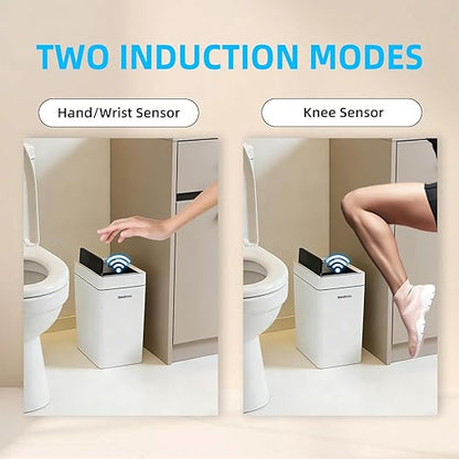 2.7 Gallon Slim Bathroom Touchless Trash Can, Automatic Smart Trash Can with Auto Bagging System, Sensor Lid Waste Bin for Bedroom, Office & RV, White