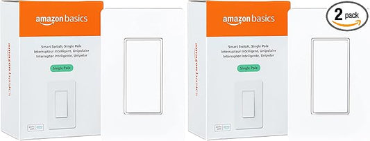 Amazon Basics Smart Light Switch, Single Pole, Works with Alexa Only, Voice Control, Schedule, 2.4 GHz Wi-Fi, No Hub Required, Easy to Install, White (Pack of 2)