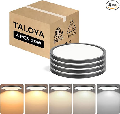 TALOYA12 Inch Flush Mount LED Ceiling Light Fixture, 4 Pack Black Ceiling Light for Bedroom Kitchen Living Room Laundry, 5 CCT Selectable, Easy to Install and Ultra Slim,Non-dimmable