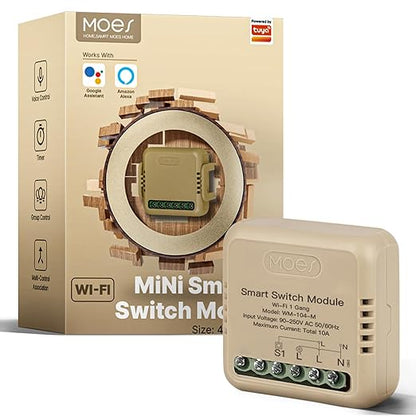 MOES WiFi Smart Relay, Work with Google Assistant & Alexa, Mini Smart Light Switch Module as Home Assistant, No Hub Required, Timer Relay 1 Gang 10A 1PC, Smart Life/Tuya App