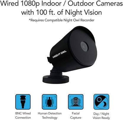 Night Owl 1080p HD Wired Indoor/Outdoor Add-On Cameras, 100 ft. of Night Vision, Wide Viewing Angle and Color Night Vision (2-Pack)