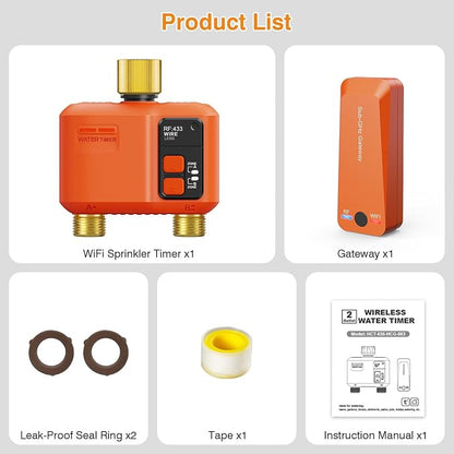 WiFi Sprinkler Timer 2 Zone, Smart Water Timer with Brass Inlet & Outlet